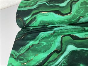 Bomuldsjersey - marble look i de skønneste grønne toner